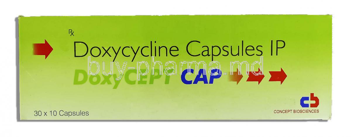 Generic Vibramycin, Doxycycline Hydrochloride 100mg, capsule, box