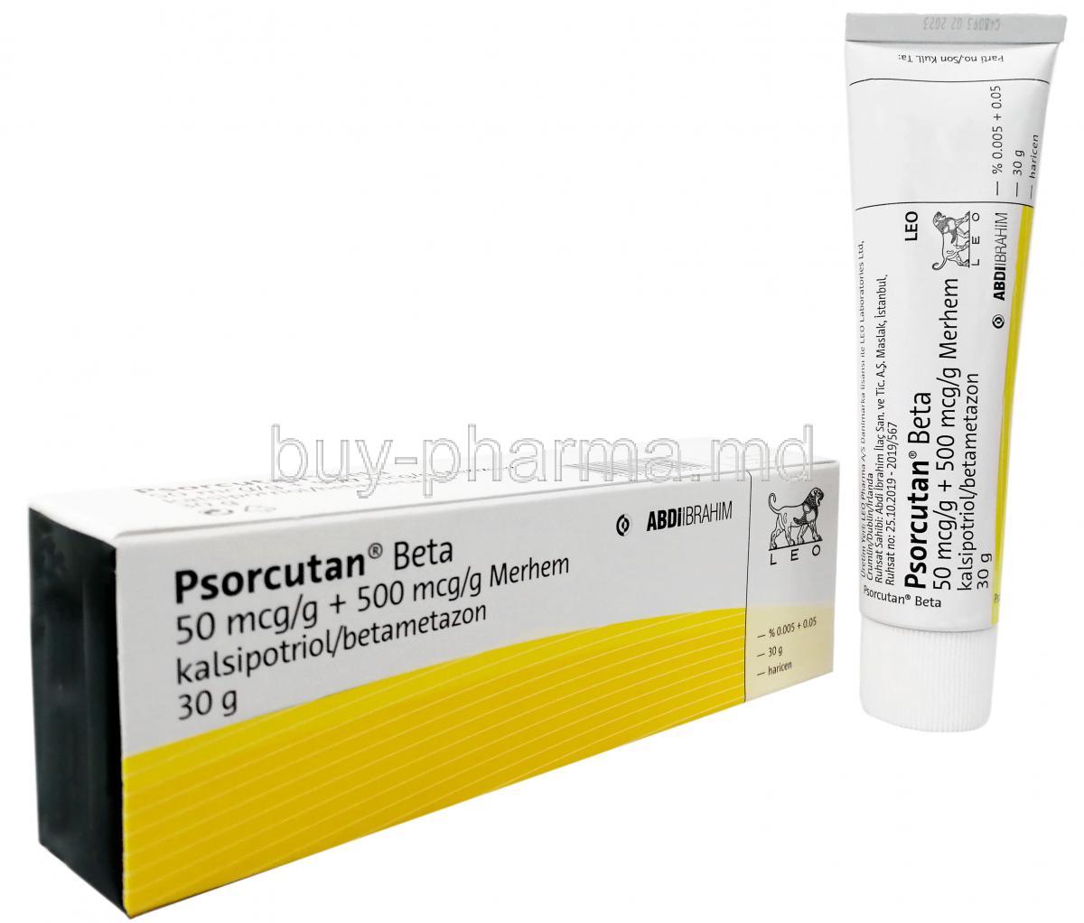 Psorcutan Beta Ointment, Calcipotriol 0.05mg/g/ Betamethasone 0.5mg/g, 30g, Intendis, Box, Tube