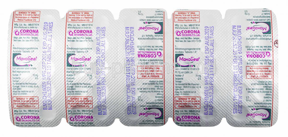 Maxogest, Medroxyprogesterone 10mg tablets back