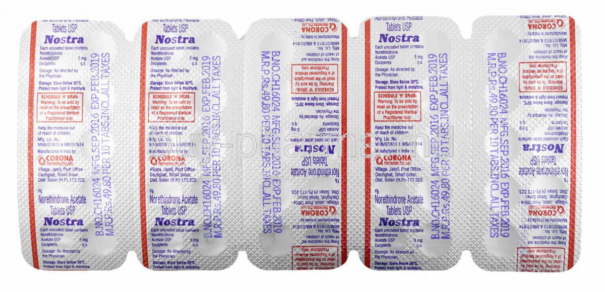 Nostra, Norethisterone 5mg tablets back