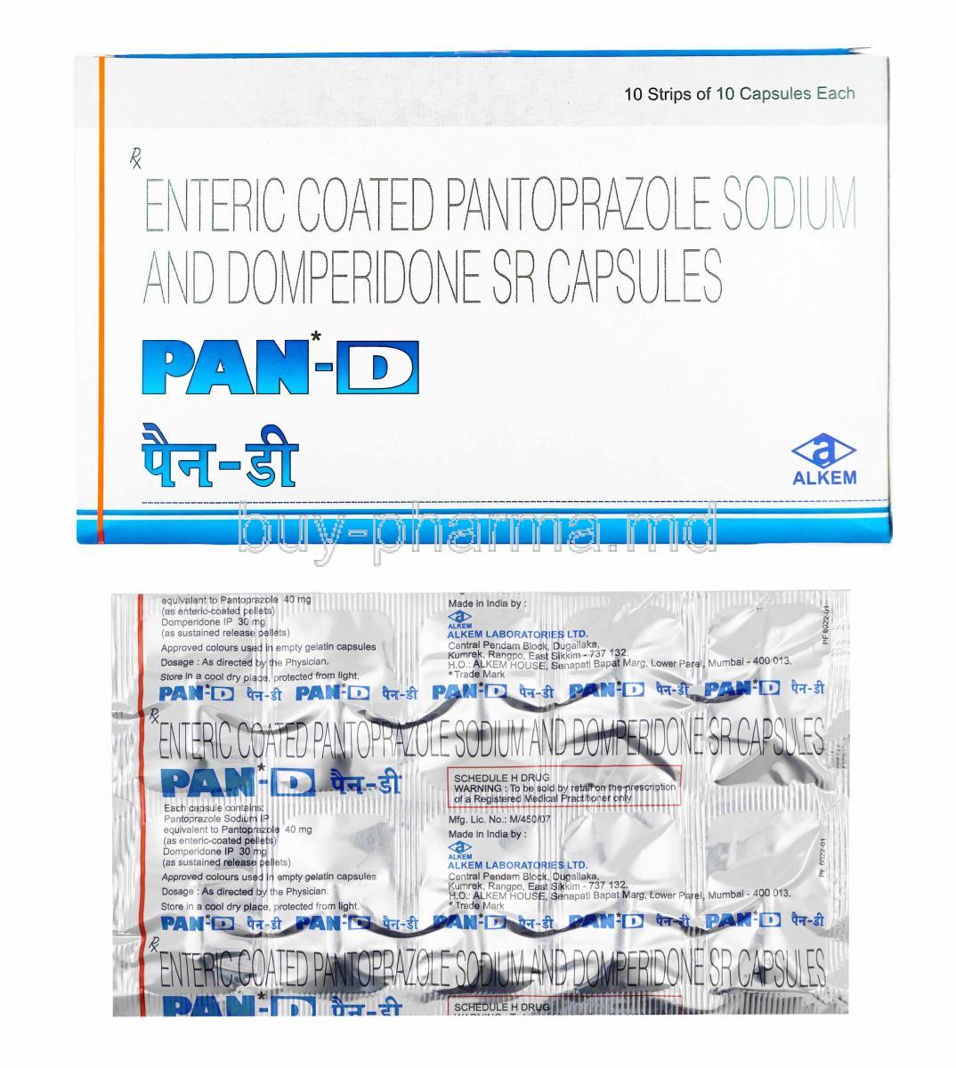 Pan-D, Domperidone and Pantoprazole box capsules