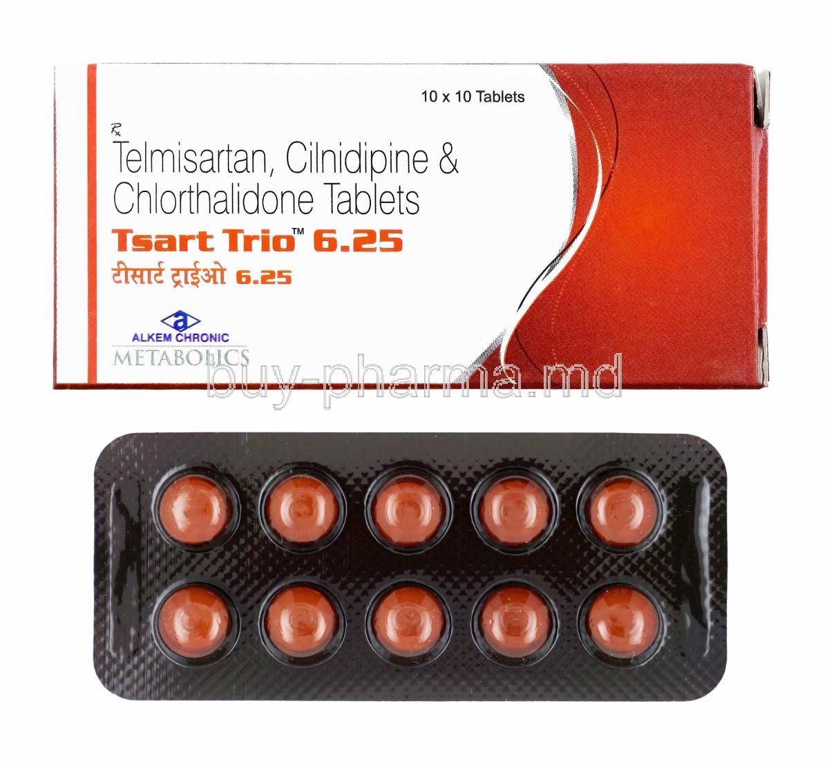 Tsart Trio, Telmisartan, Cilnidipine and Chlorthalidone 6.25mg