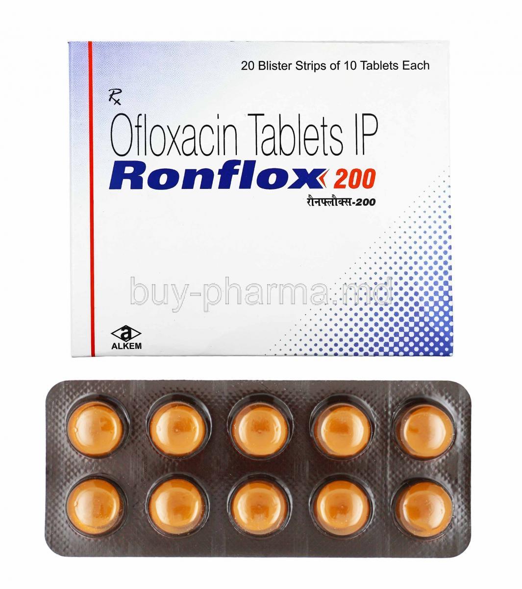 Ronflox, Ofloxacin 200mg box and tablets