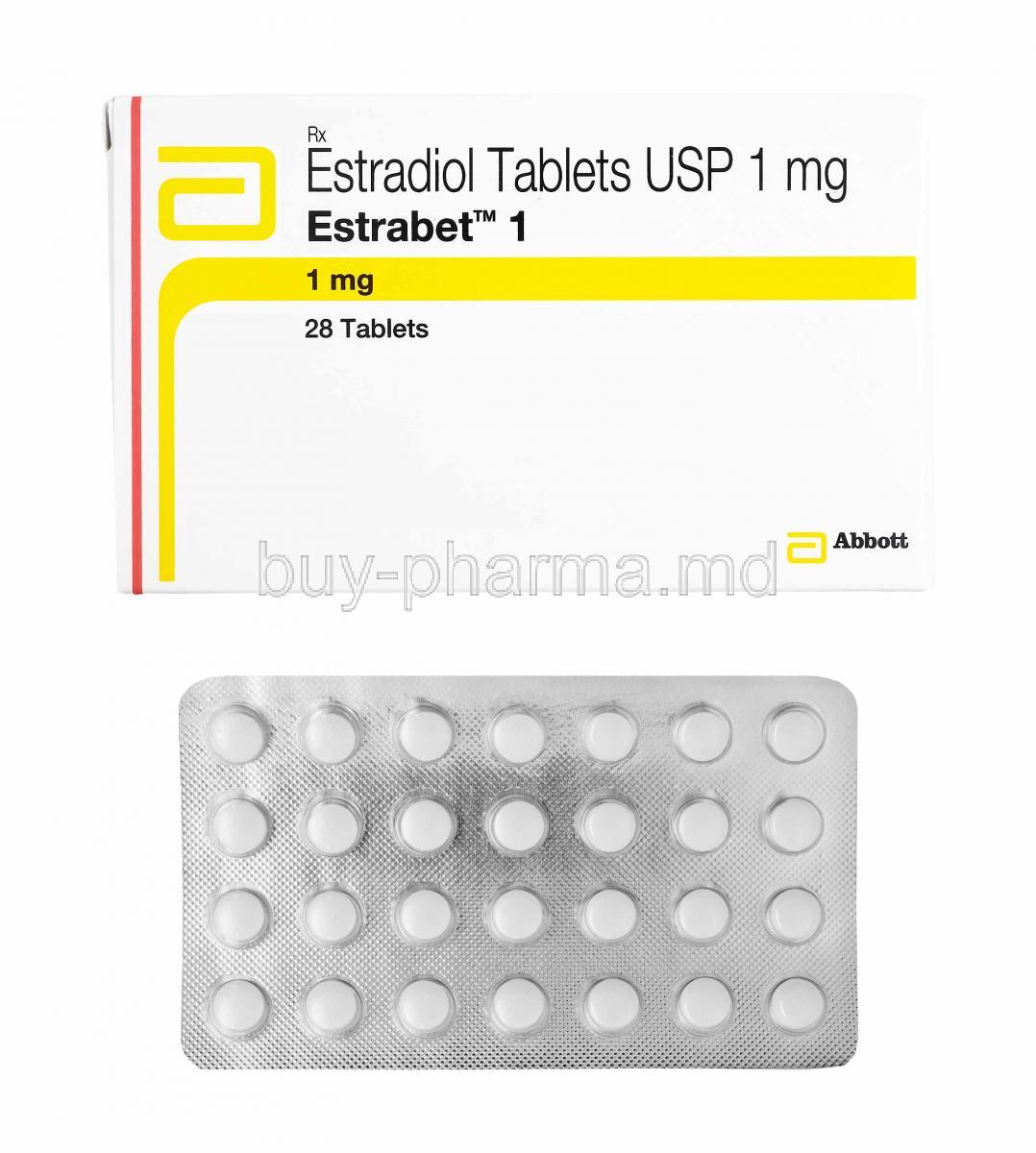 Estrabet, Estradiol 1mg box and tablets