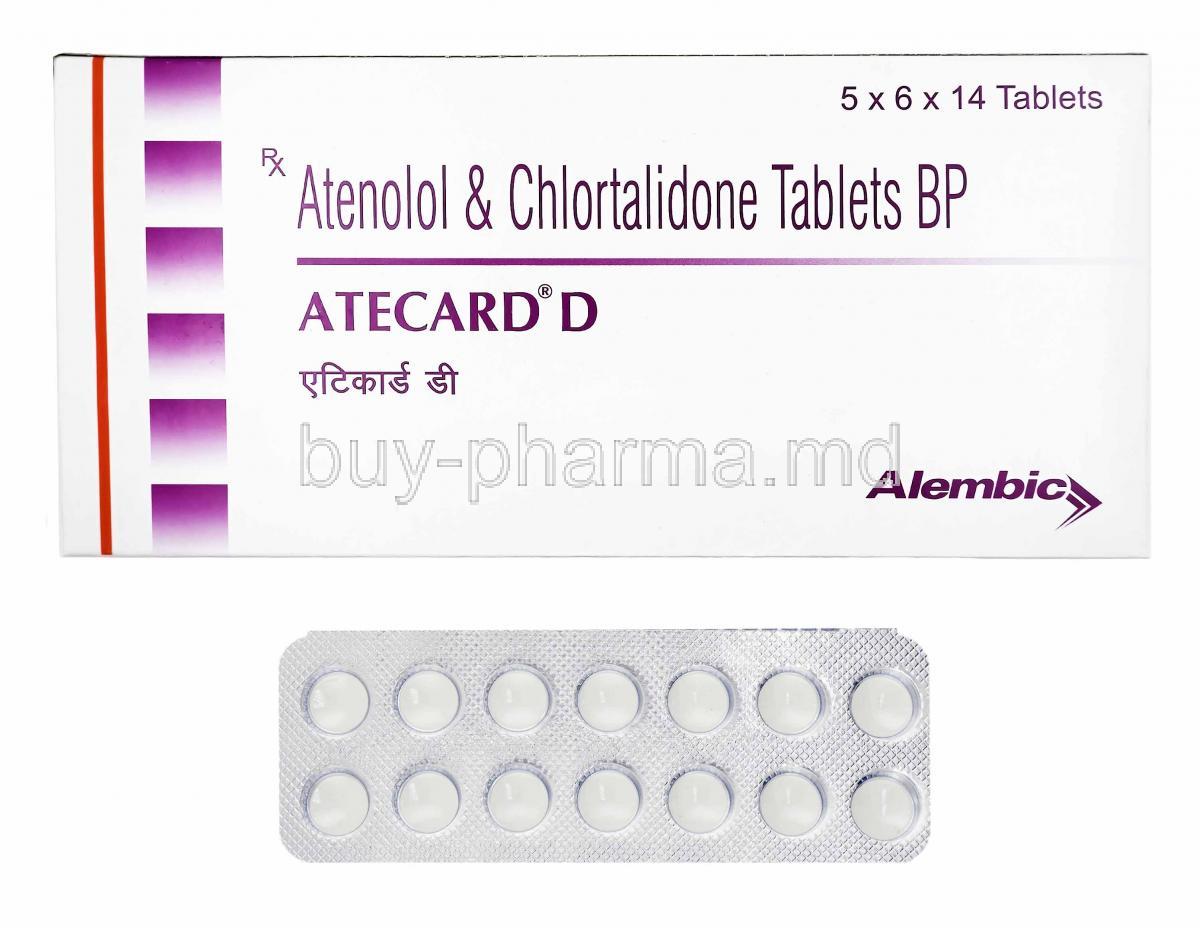 Atecard D, Atenolol and Chlorthalidone box, tablets