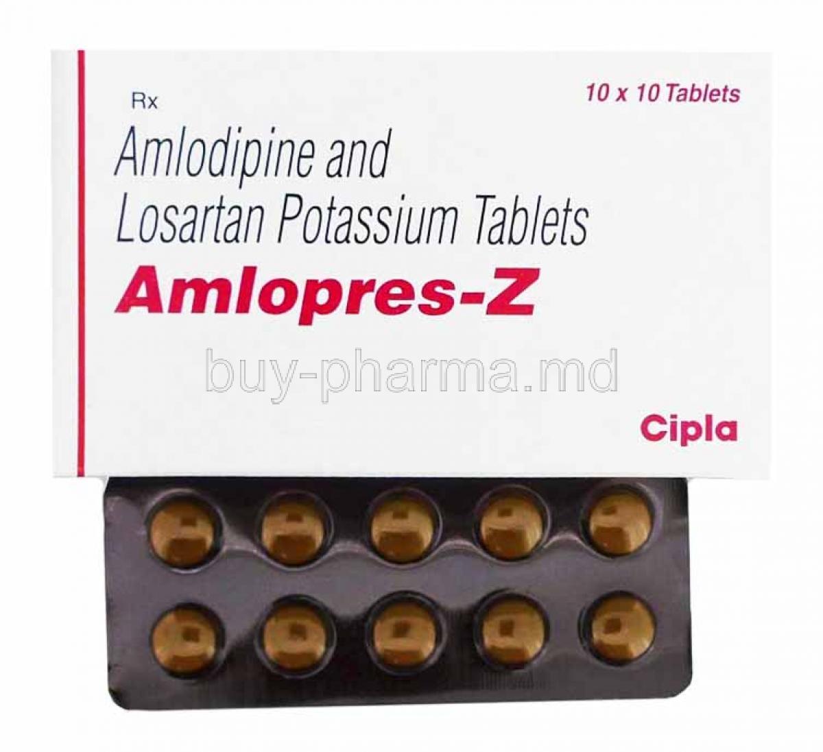 Amlopres-Z, Amlodipine and Losartan box and tablets