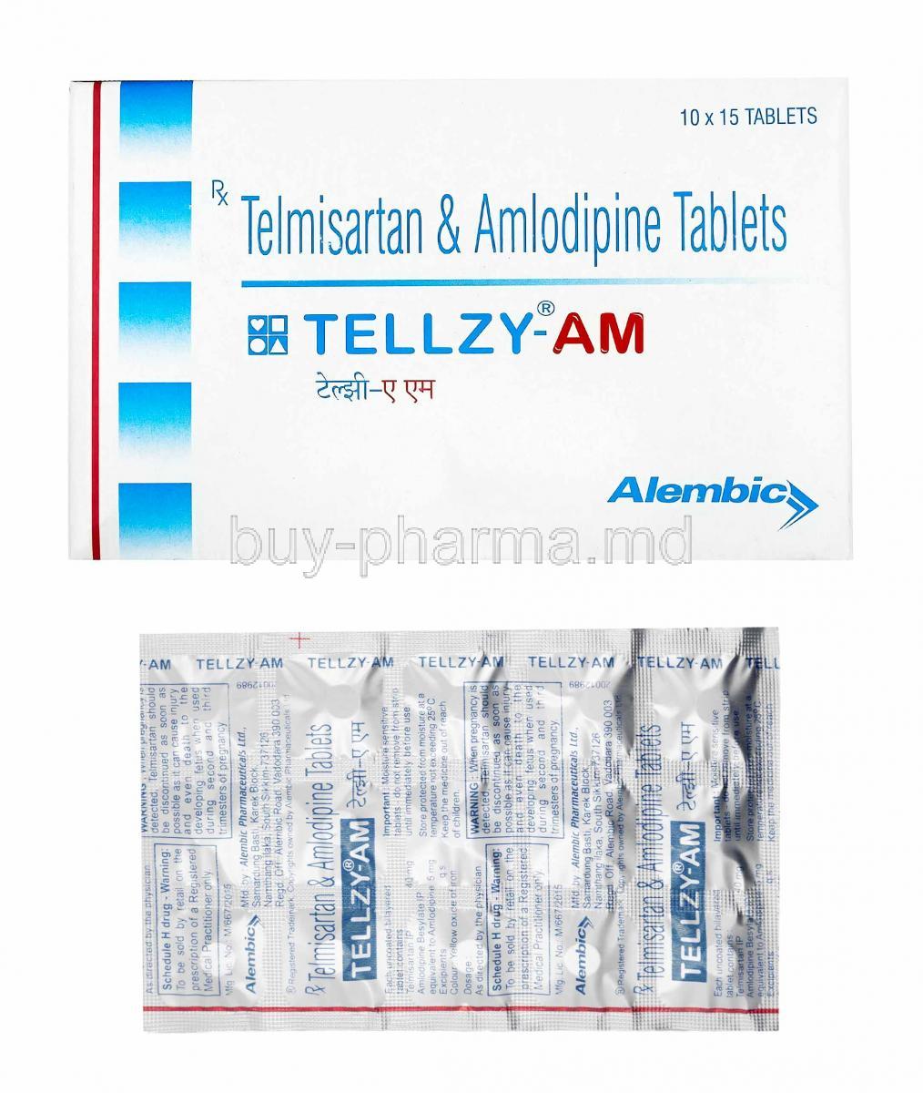 Tellzy-AM, Telmisartan and Amlodipine 40mg box and tablets