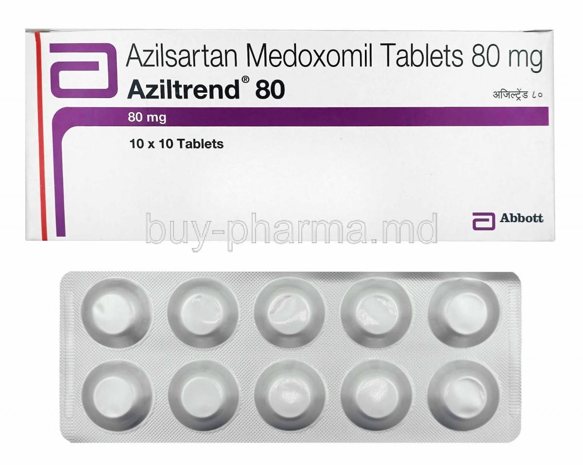 Aziltrend, Azilsartan 80mg box and tablets