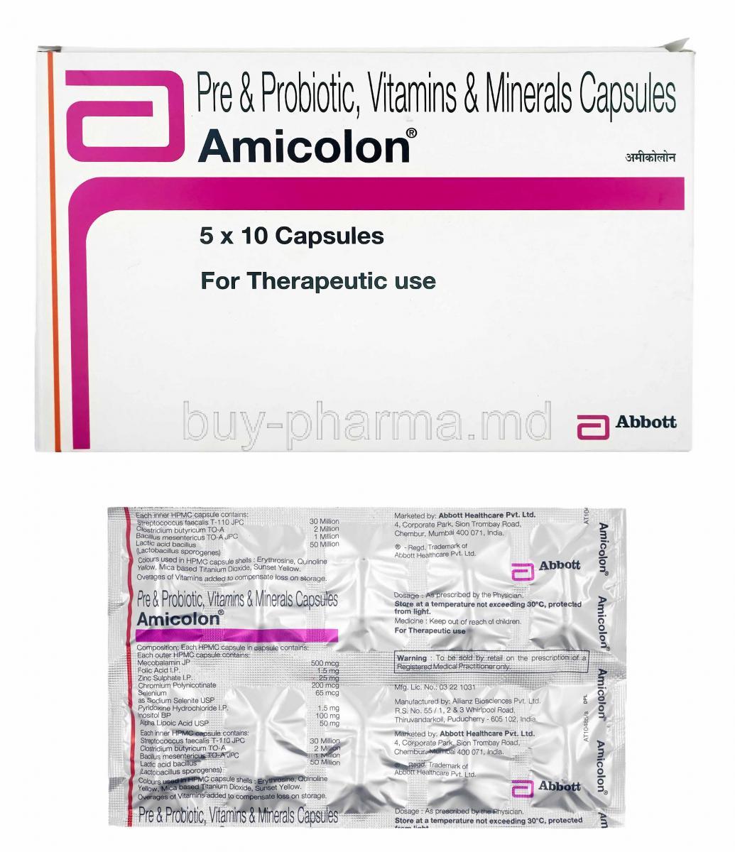 Amicolon box and capsules