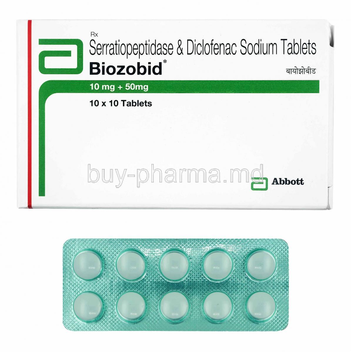 Biozobid, Diclofenac and Serratiopeptidase box and tablets