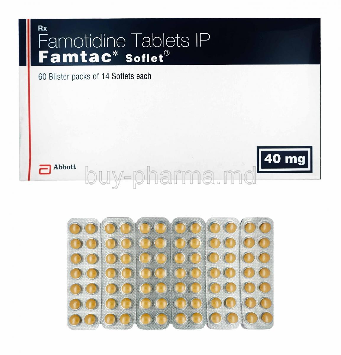 Famtac, Famotidine box and tablets