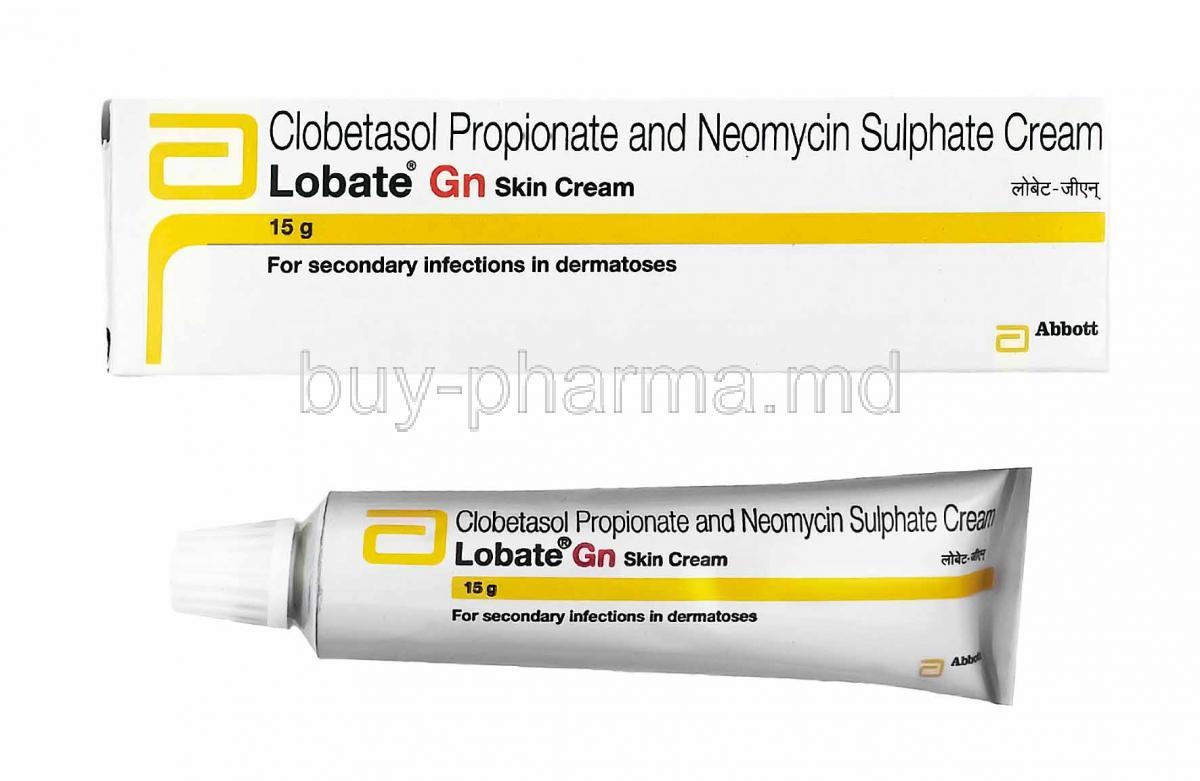 Lobate GN Cream, Clobetasol and Neomycin box and tube