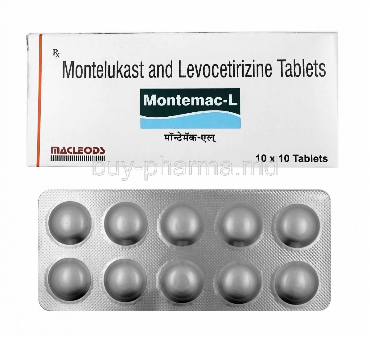 Montemac-L, Levocetirizine and Montelukast box and tablets