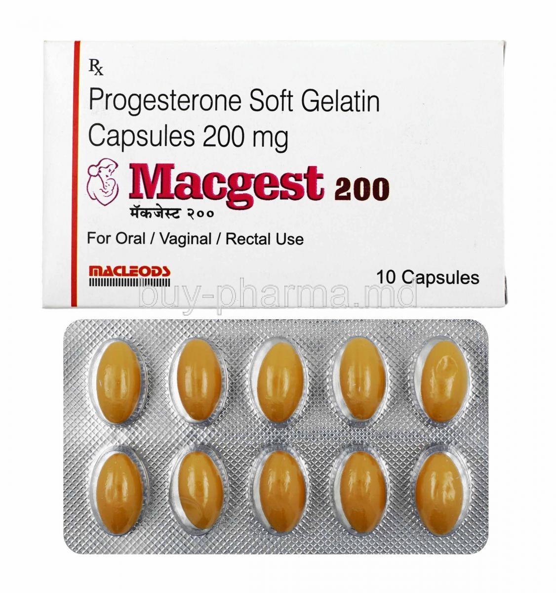Macgest, Progesterone 200mg box and capsules