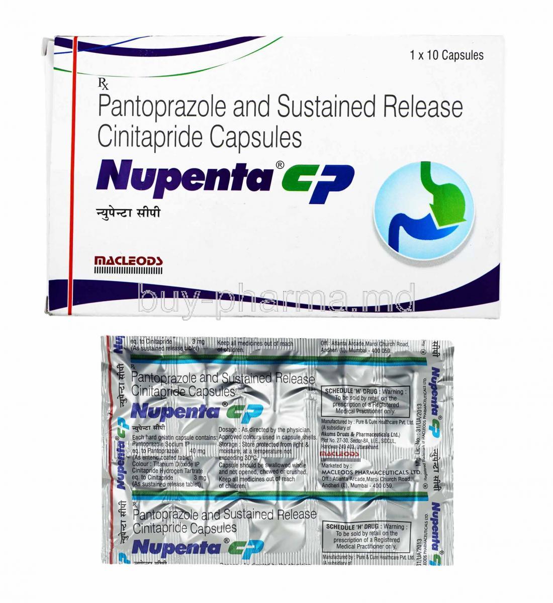 Nupenta CP, Cinitapride and Pantoprazole box and capsules