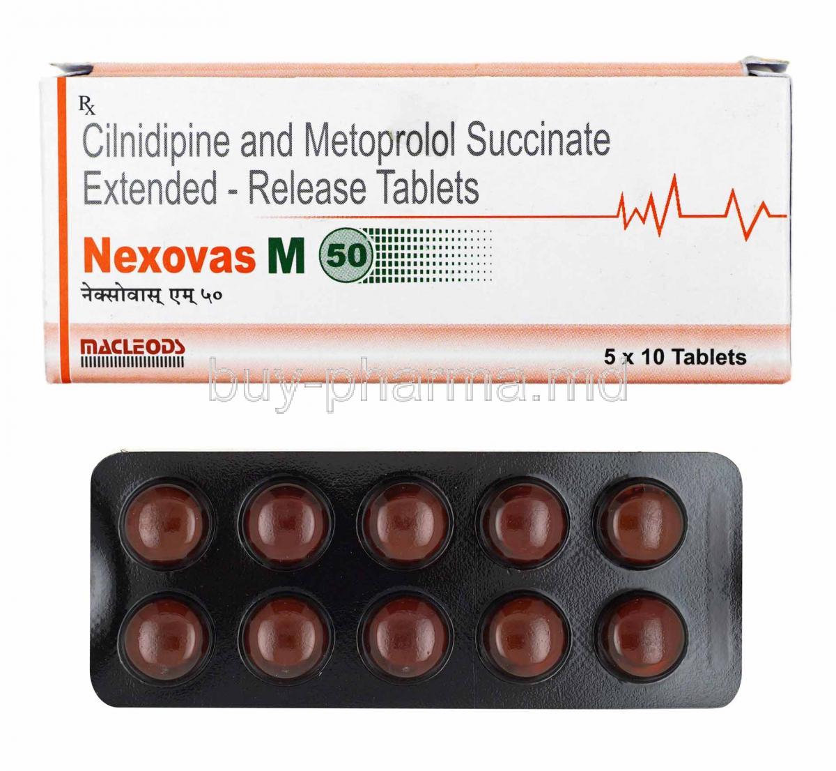 Nexovas M, Cilnidipine and Metoprolol Succinate box and tablets