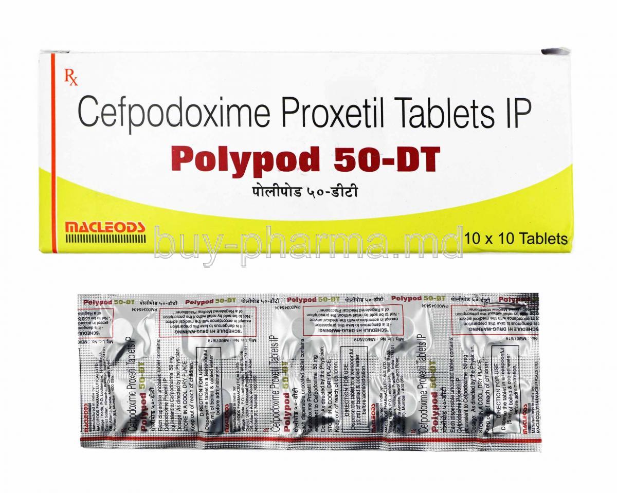 Polypod, Cefpodoxime 50mg box and tablets