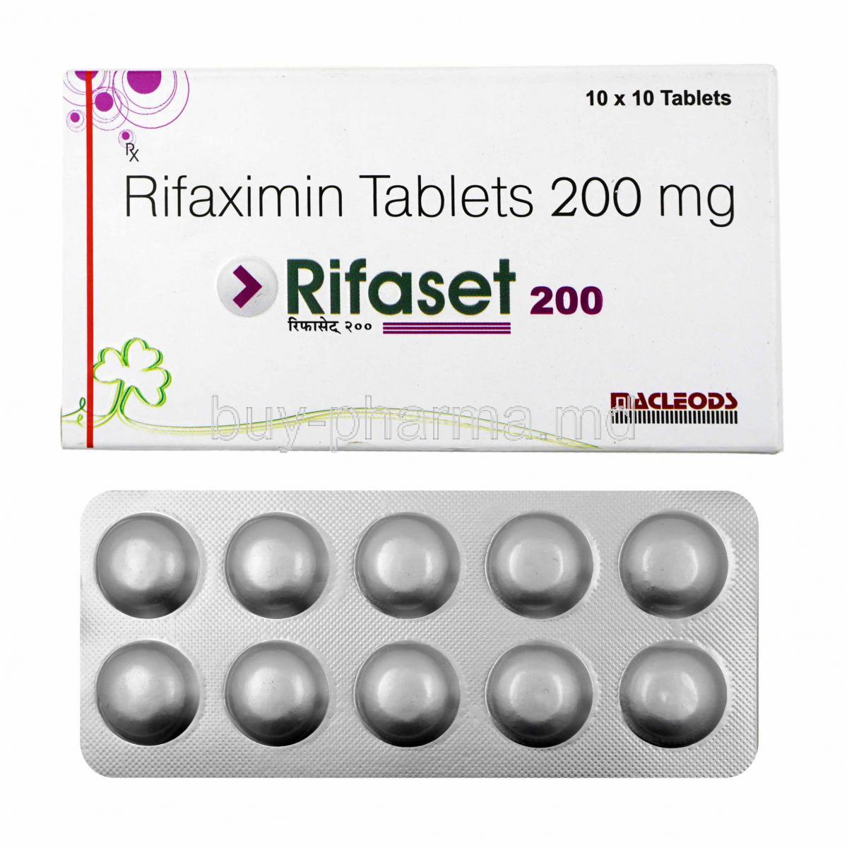 Rifaset, Rifaximin 200mg box and tablets