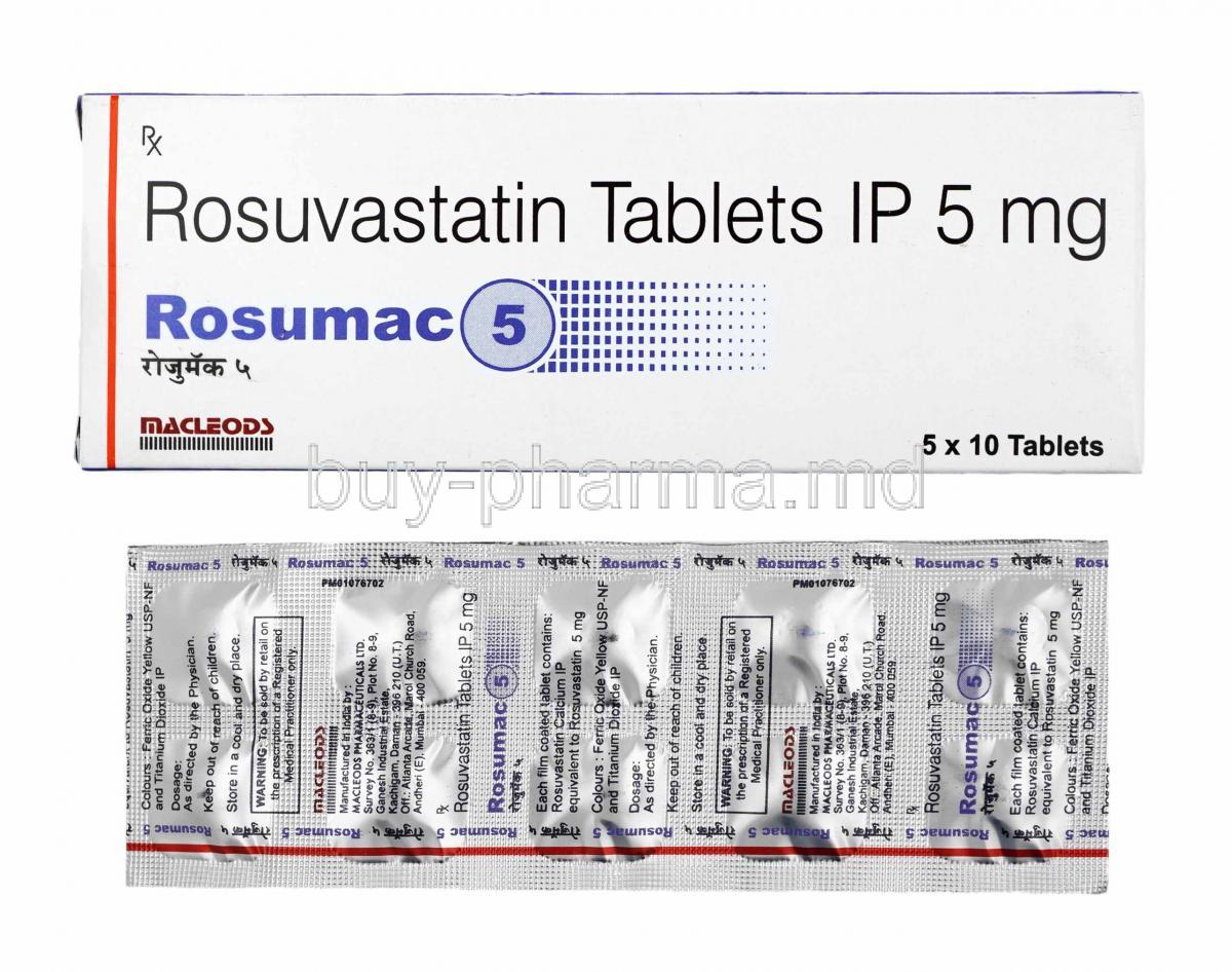 Rosumac, Rosuvastatin 5mg box and tablets