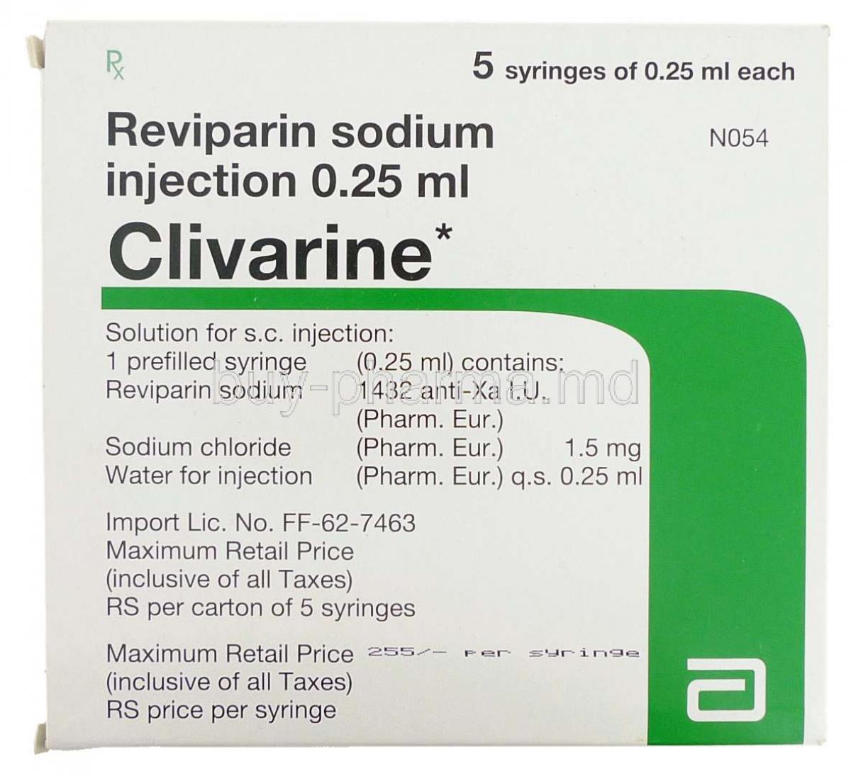 Clivarine, Generic Clivarin,  Reviparin  Injection