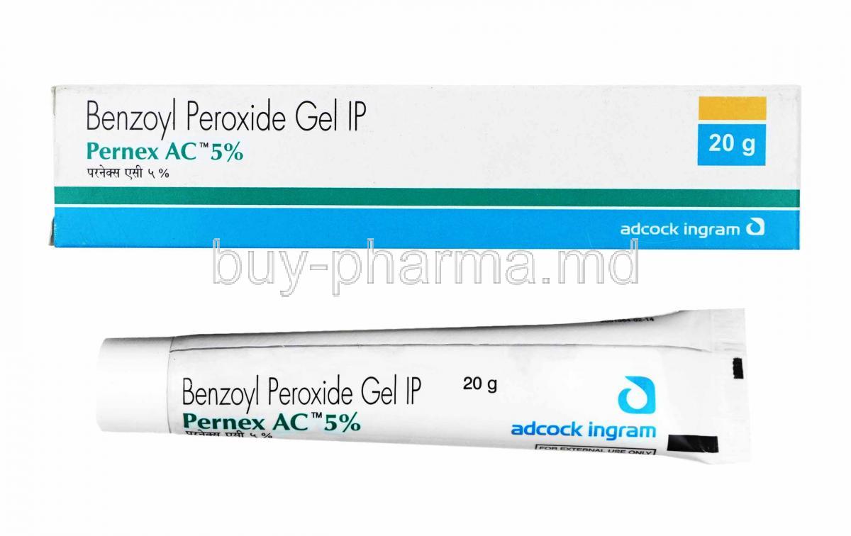 Pernex AC Gelicon. Benzoyl Peroxide 5% box and tube