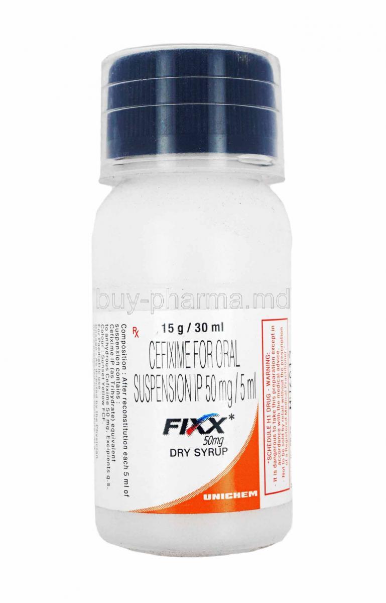 Fixx Dry Syrup, Cefixime bottle