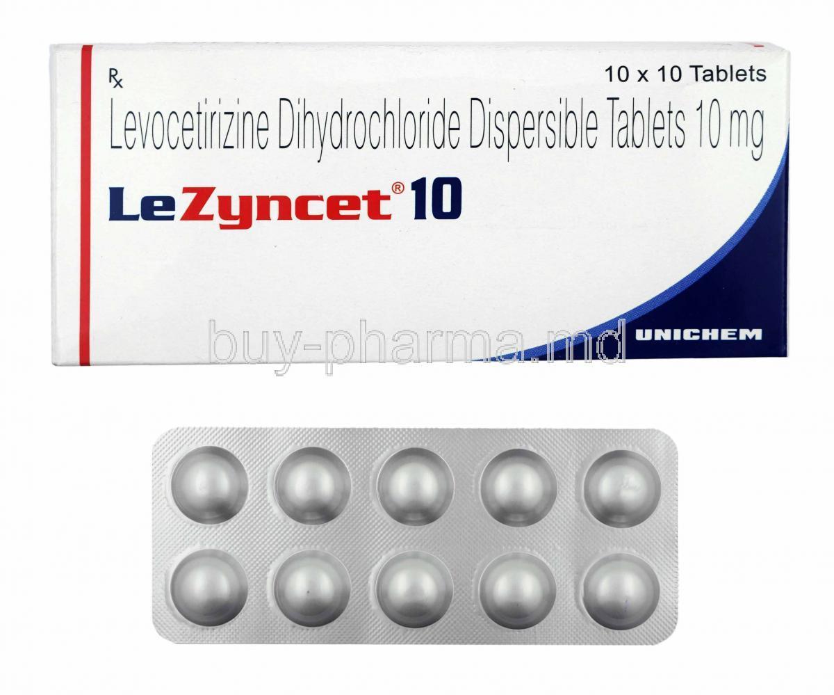 Lezyncet, Levocetirizine 10mg box and tablets