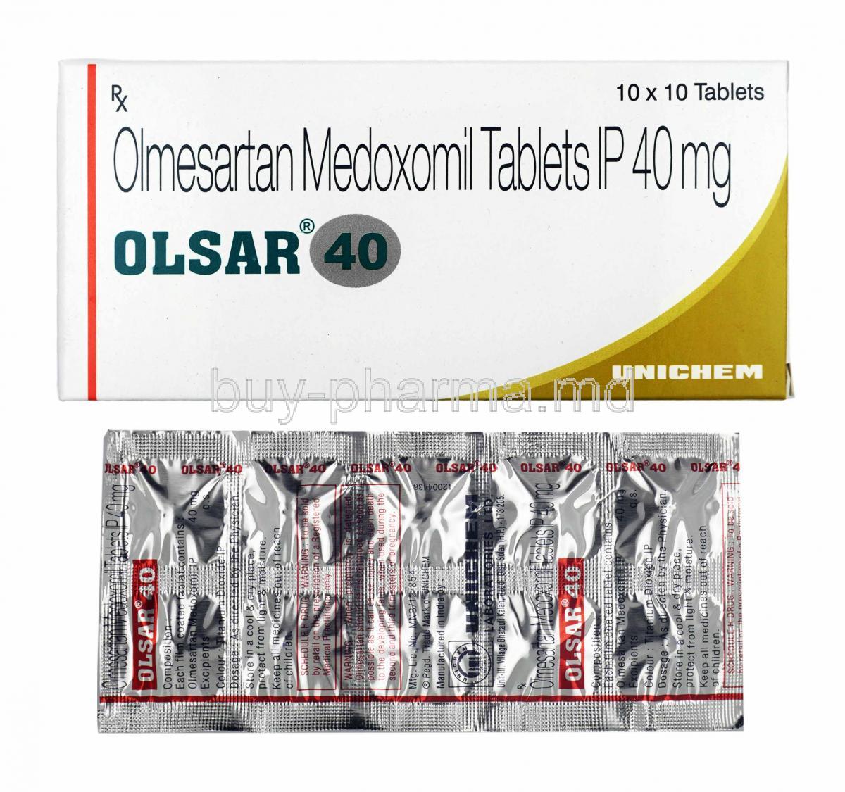 Olsar, Olmesartan 40mg box and tablets