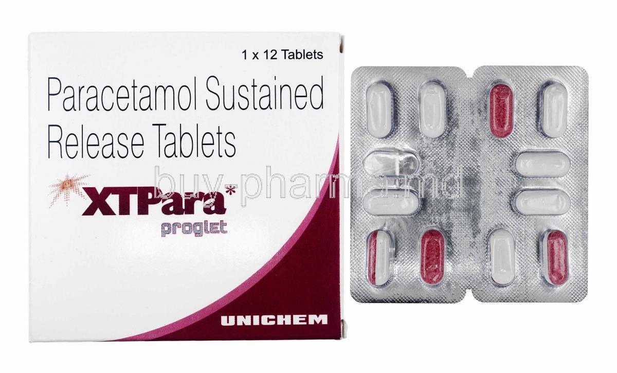XTPara Proglet, Paracetamol box and tables