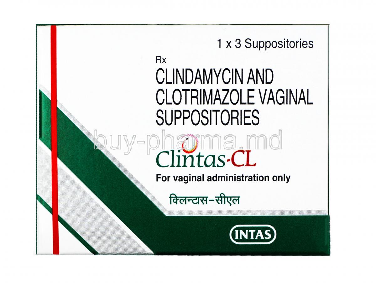 Clintas-CL, virginalSuppository, Clindamycin + Clotrimazole,100mg+200mg,Vaginal Suppository, box