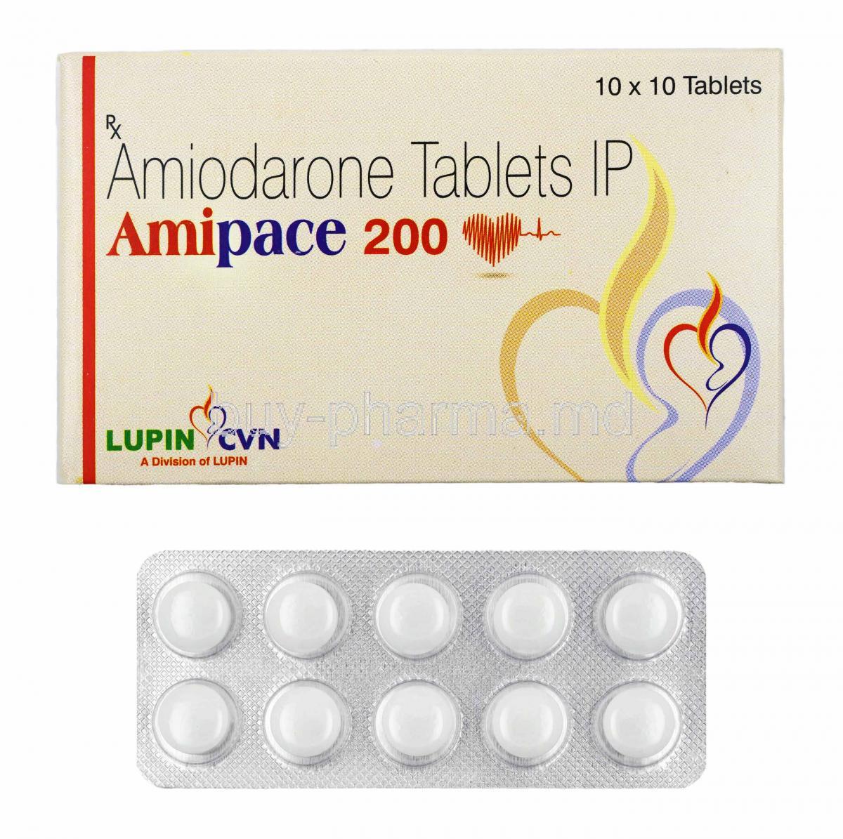 Amipace, Amiodarone 200mg box and tablets
