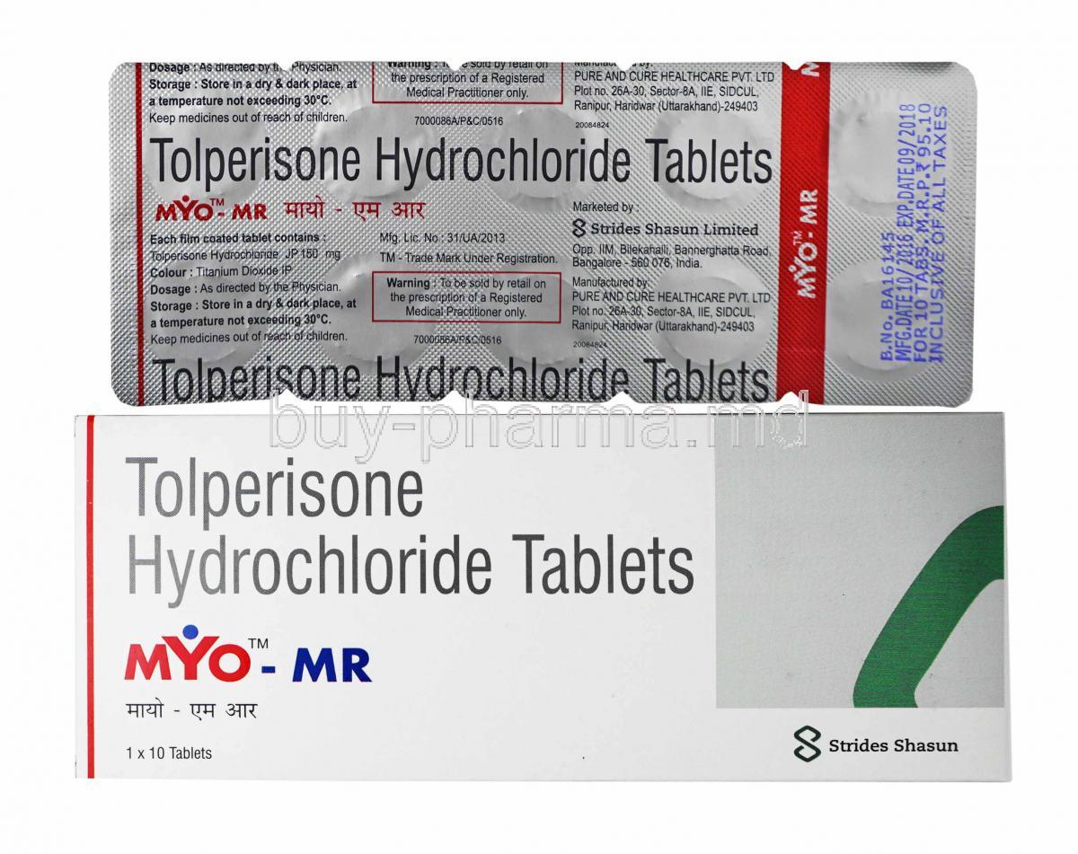 MYO-MR, Tolperisonebox and tablets