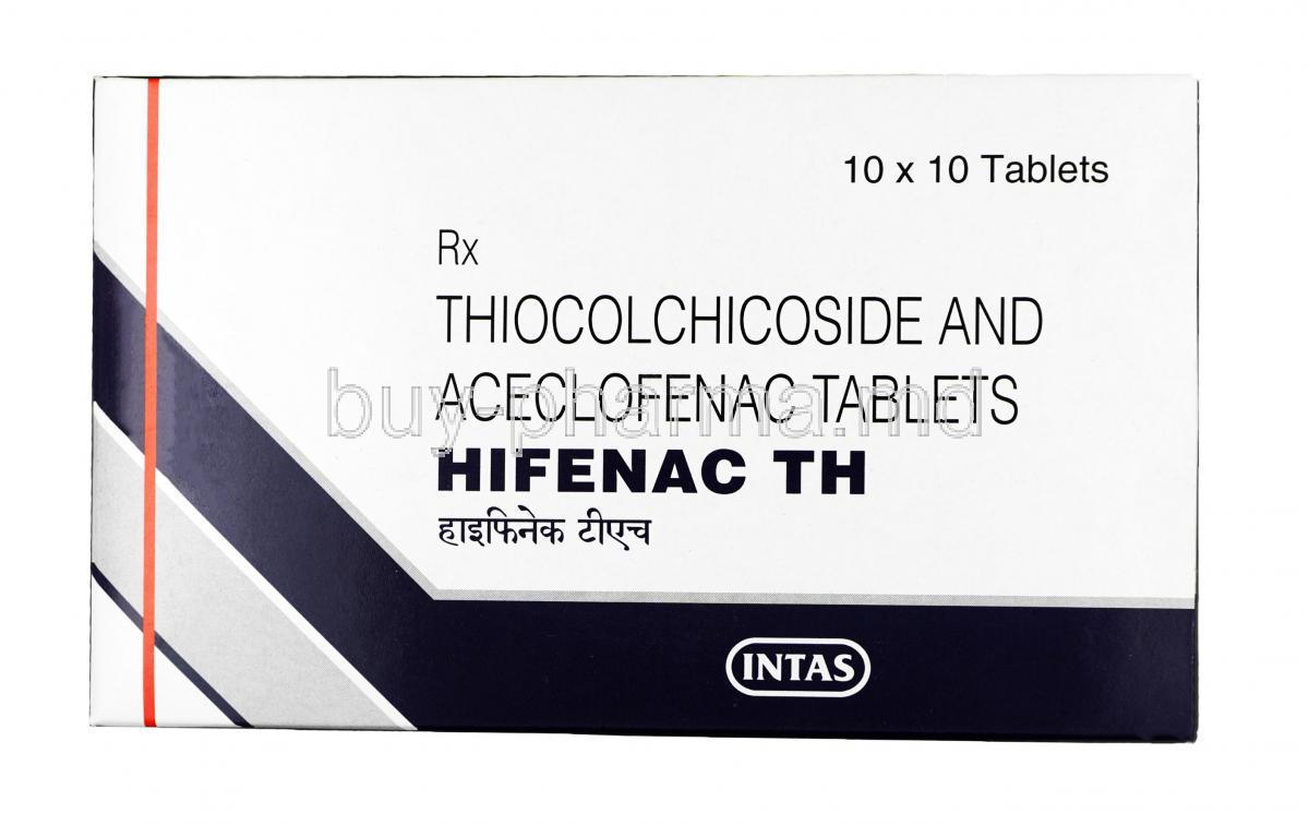 Hifenac TH, Aceclofenac+Thiocolchicoside, 100 mg4 mg, Tablet, box