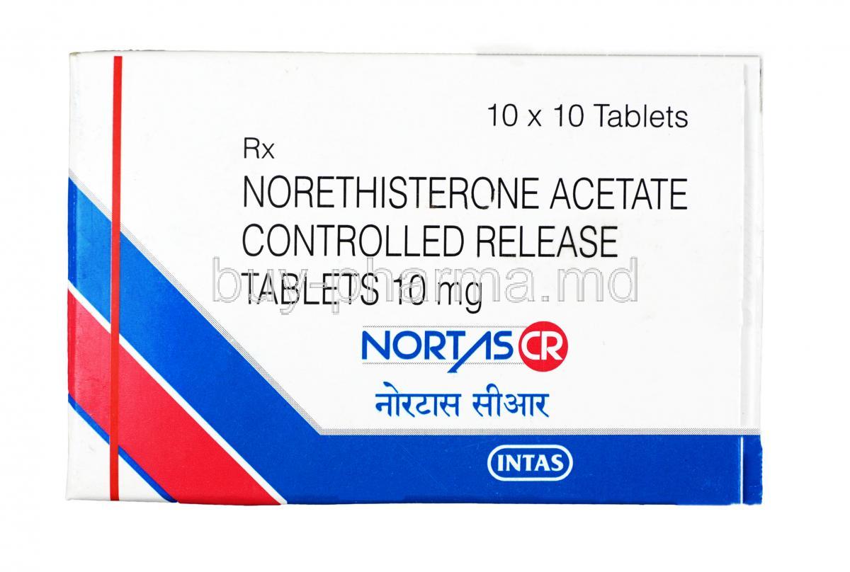 Nortas CR, Norethisterone, 10 mg, Tablet(CR), box