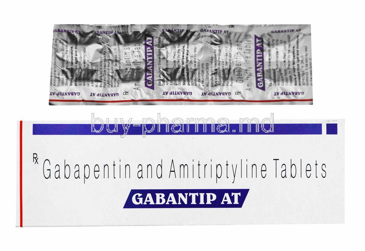 Gabantip AT, Gabapentin and Amitriptyline box and tablets
