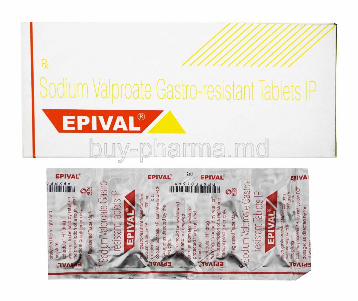 Epival, Sodium Valproate box and tablets
