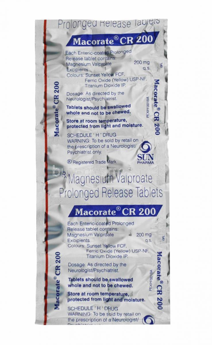 Macorate CR, Magnesium Valproate 200mg tablets