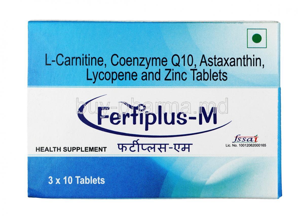 FertiPlus M, Coenzyme Q10, Selenium, Folic acid, Levocarnitine, Lycopene and Zinc sulphate,Tablet, box