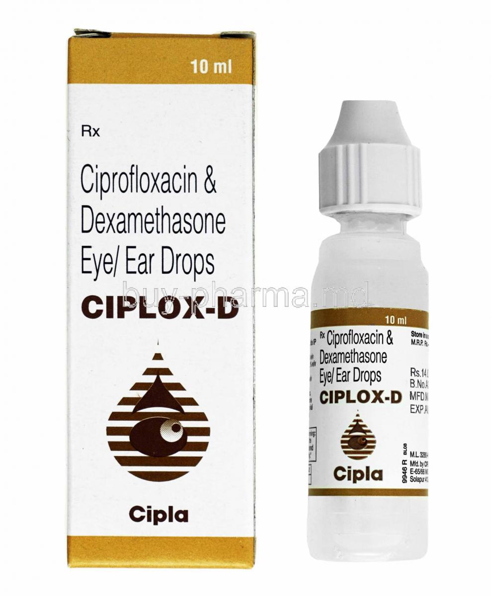Ciplox-D Eye Ear Drop, Ciprofloxacin and Dexamethasone box and bottle