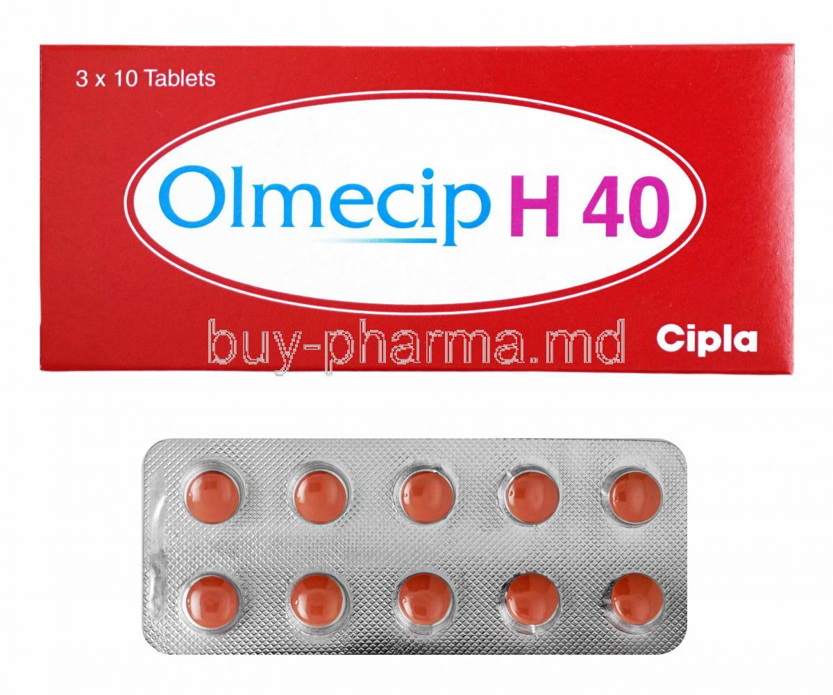 Olmecip H, Hydrochlorothiazide 12.5mg and Olmesartan 40mg box and tablets