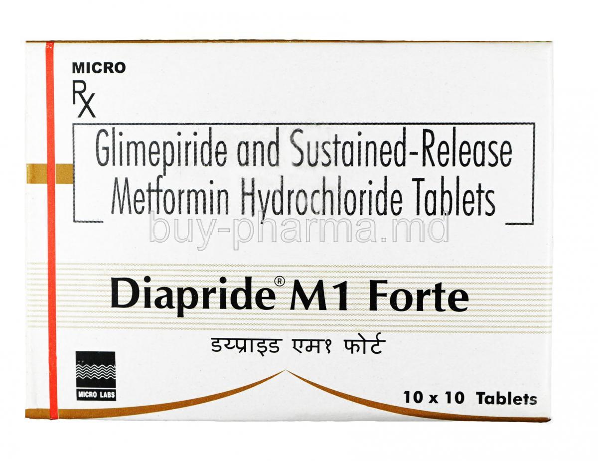 Diapride M Forte,Glimepiride+Metformin, 1mg+1000mg(M1),SR Tablet, box