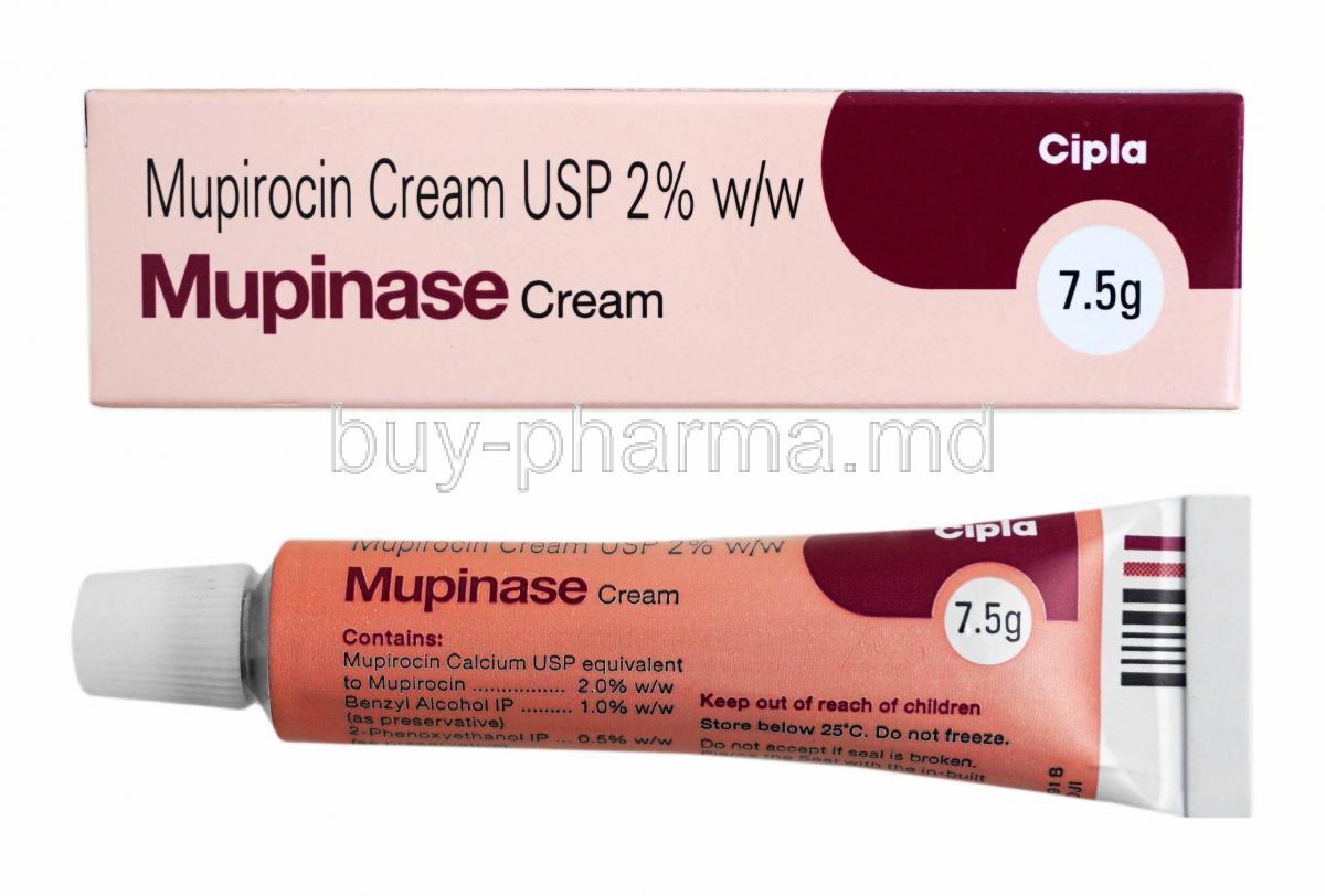 Mupinase Cream, Mupirocin box and tube