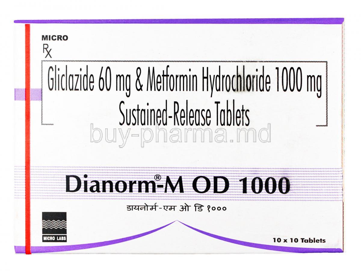 Dianorm-M OD, Gliclazide 60mg + Metformin 1000mg, SR Tablet, Box
