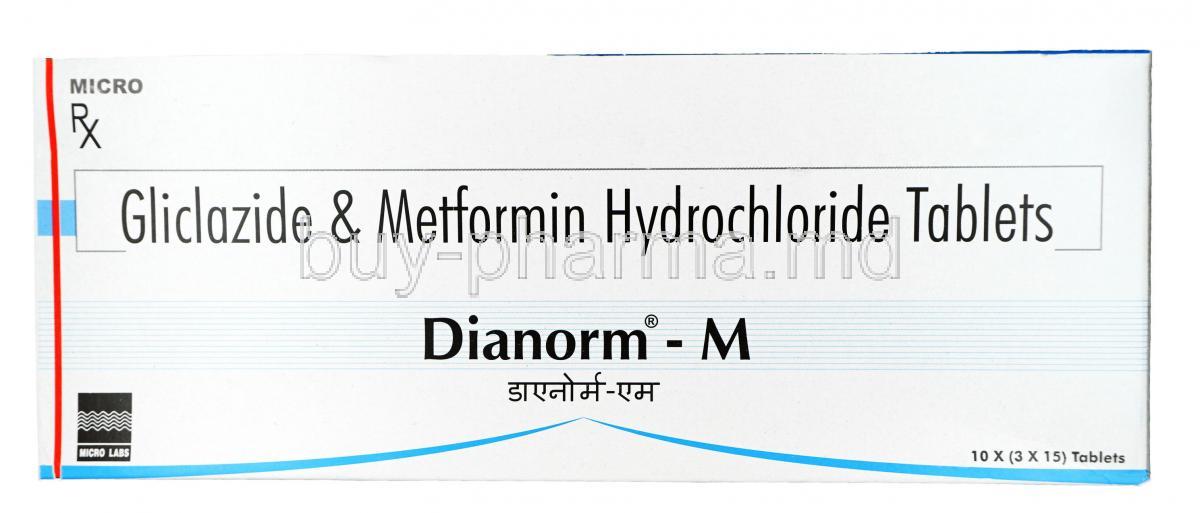 Dianorm M, Gliclazide 80mg + Metformin 500mg, Tablet, Box