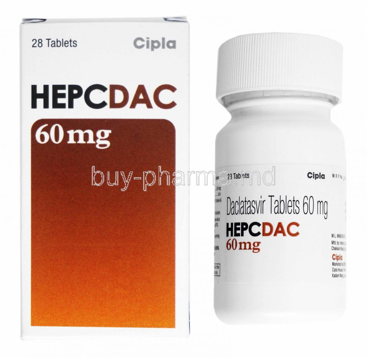 Hepcdac, Daclatasvir 60mg box and bottle