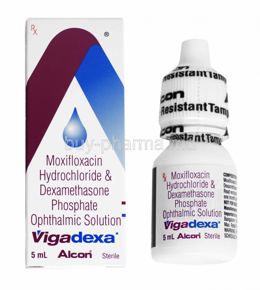 Vigadexa Ophthalmic Solution, Moxifloxacin and Dexamethasone box