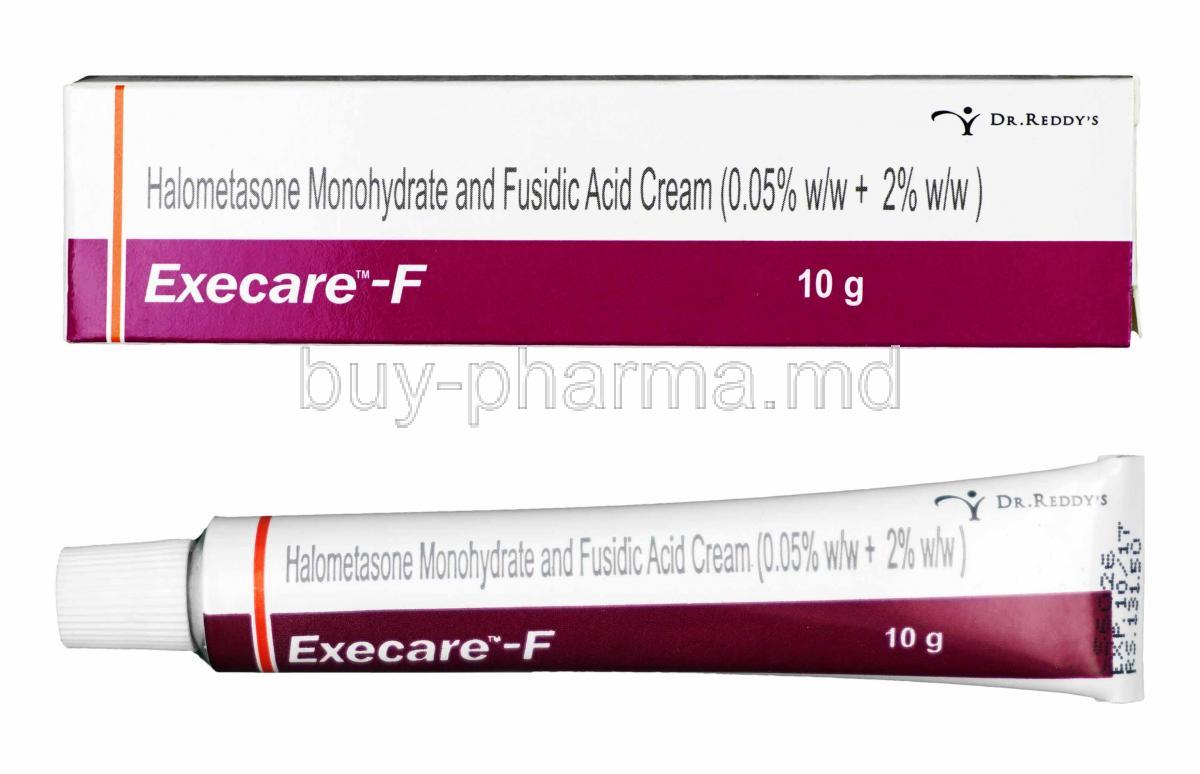 Execare-F Cream, Halometasone and Fusidic Acid box and tube
