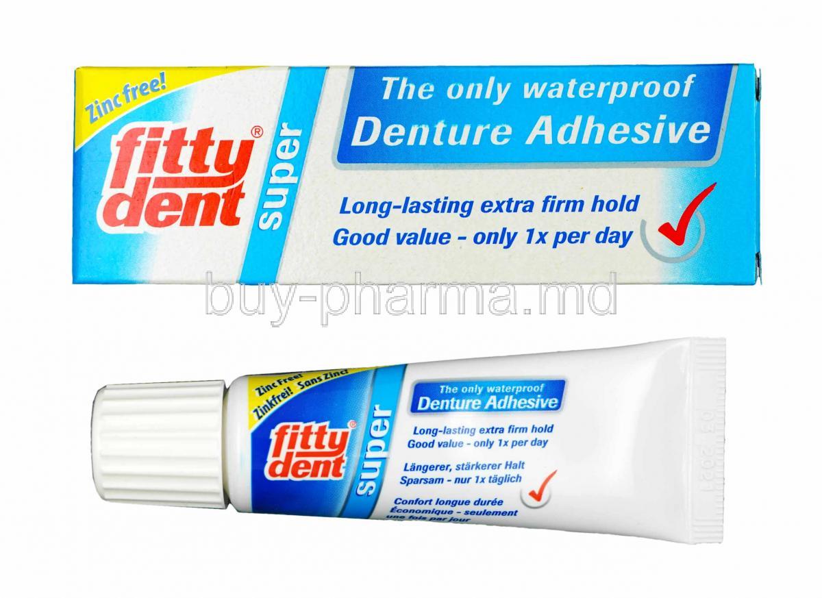 Fittydent Super Denture Adhesive Cream box and tube