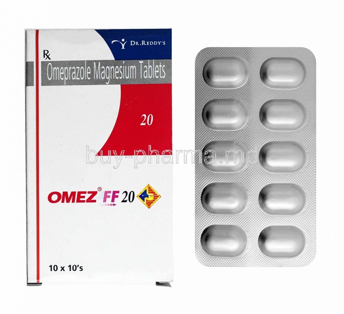 Omez FF, Omeprazole 20mg box and tablets