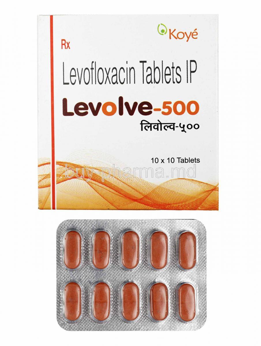 Levolve, Levofloxacin 500mg box and tablets